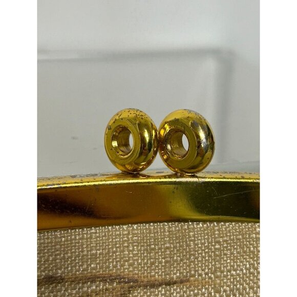 Vintage Hand Painted Woven Style Kiss Clasp Clutch Bag in Gold - Picture 7 of 9